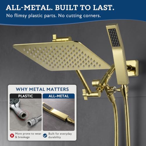 G-Promise All Metal 8" Rain Shower Head with Handheld for Bathroom Upgrade