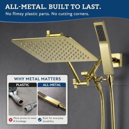 G-Promise All Metal 8" Rain Shower Head with Handheld for Bathroom Upgrade