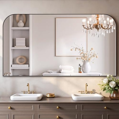 Delma 30"x55" Black Metal Framed Bathroom Mirror for Over Sink