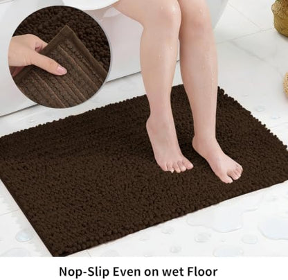 Disolla Brown Bathroom Rug 20x32 Inch - Luxury Chenille Bath Mat, Thick Shaggy Plush Absorbent Rug, Non-Slip Machine Washable Mats for Bathroom Floor & Decor