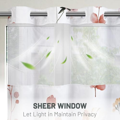 WITHLOC No Hook Floral Shower Curtain with Liner, Coral, 71x74