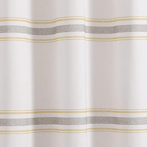 Lush Decor Farmhouse Stripe Cotton Shower Curtain, 72" W x 72" L, Yellow & Gray - Striped Bathroom Curtain - Fabric Shower Curtains - Farmhouse Bathroom Decor