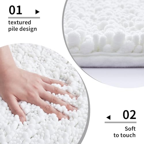 Disolla White Bathroom Rug 24x44 Inch - Thick Chenille Bath Mat, Large Shaggy Plush Absorbent Rug, Non-Slip Machine Washable Floor Mat for Double Vanity