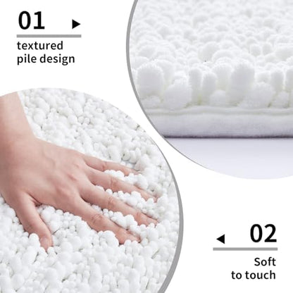 Disolla White Bathroom Runner Rug 24x60 Inch - Large Long Chenille Bath Mat, Thick Shaggy Plush Absorbent Floor Mat, Non-Slip Runner for Master Bathroom and Bedside