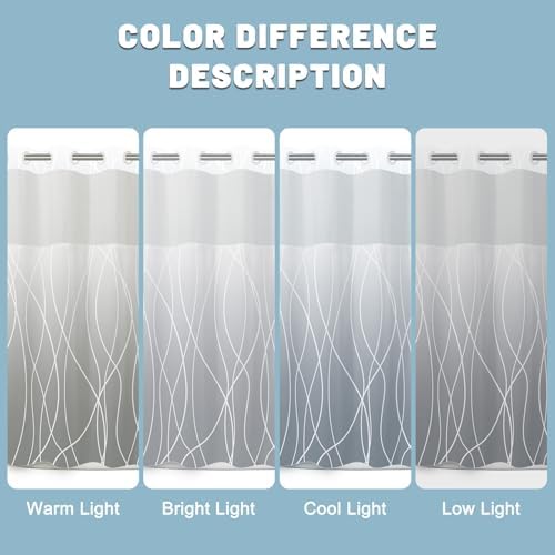 LXBNI Ombre Light Grey No Hook Shower Curtain with Liner, 71 x 74 Inch