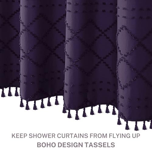 Siiluminisoy Boho Shower Curtain Dark Purple Woven Fabric Cute Shower Curtain, Tufted Chevron Textured Striped 72" x 72" Modern Farmhouse Minimalist Cloth Shower Curtains for Bathroom