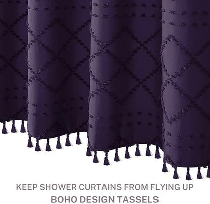 Siiluminisoy Boho Shower Curtain Dark Purple Woven Fabric Cute Shower Curtain, Tufted Chevron Textured Striped 72" x 72" Modern Farmhouse Minimalist Cloth Shower Curtains for Bathroom