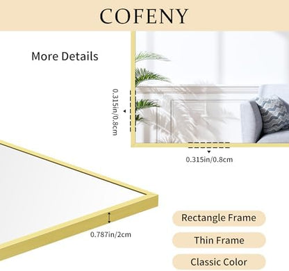 COFENY Gold Bathroom Mirror for Wall, 60x36 Inch Rectangle Mirrors with Metal Frame, Modern Vanity Wall Mirror Decor for Bathroom Living Room, Entryway Hangs Horizontal or Vertical