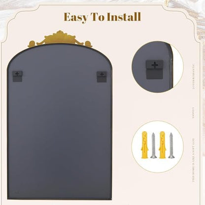 Dewfig Vintage Arched Wall Mirror, 36"x24" Antique Bronze Bathroom Mirror