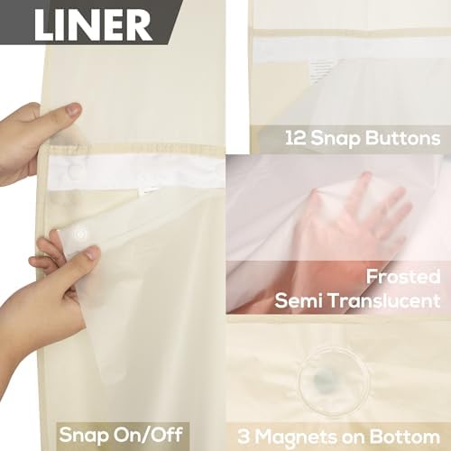 River Dream No Hook Shower Curtain with Snap-in Liner Set, Linen, 71x74