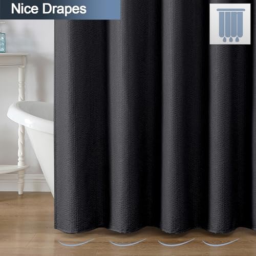 OWENIE Black Shower Curtain for Bathroom 78 Inches Long, 3D Embossed Textured Fabric Farmhouse Shower Curtain Soft Cloth, Water Repellent, Machine Washable, Hotel Style, 72" W x 78" L, Black
