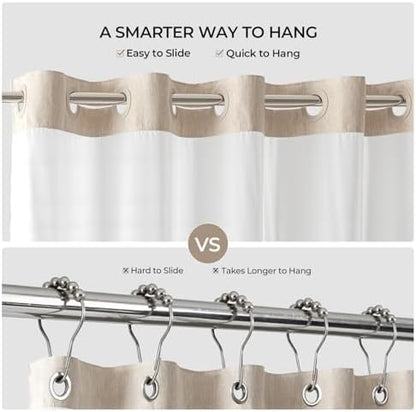 River Dream Linen Textured No Hooks Shower Curtain with Liner,Linen,36x74