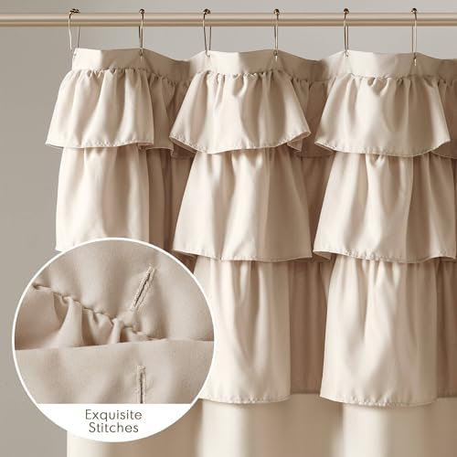 Madison Park Grace Extra Long Ruffle Shower Curtain, 72"x 84", Beige