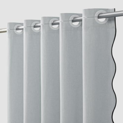 Furlinic Dusty Blue Shower Curtain Linen No Hook Waterproof Scalloped 55x78
