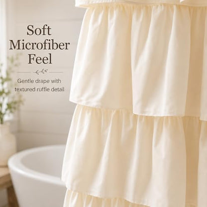 Beige Ruffle Shower Curtain for Bathroom, 72x84 inch, Elegant Ruffled Panel