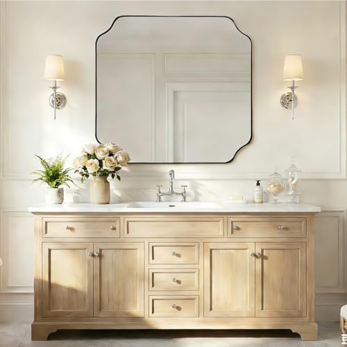 ANDY STAR 36x40 Inch Chrome Bathroom Mirror, Large Scalloped Mirror for Wall, Modern Polished Nickel Mirror in Anti-Rust Stainless Steel Meral Thin Frame, Ideal for Bathroom Remodel