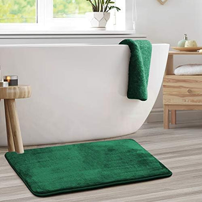 Clara Clark Bathroom Rugs, Velvet Memory Foam Bath Mat, Non-Slip, Machine Washable Bath Rugs - Dries Quickly, Ultra Soft Plush Bath Mats for Bathroom, 20 x 32, Hunter Green