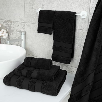 American Soft Linen Salem Turkish Bath Towel Set, 100% Cotton 600 GSM 6 Piece Towels for Bathroom, 2 Bath Towels 2 Hand Towels 2 Washcloths, Black