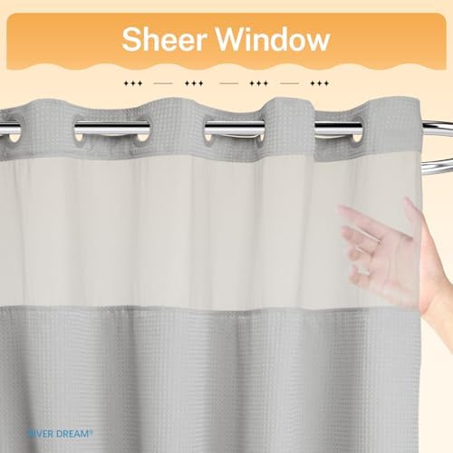 River Dream Waffle No Hook Shower Curtain with Liner,Light Grey,71x74