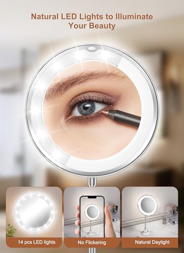 10x Magnifying Mirror with Light, Flexible Gooseneck Travel Make up Mirror