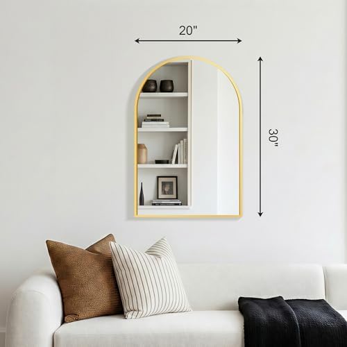 FGU Arched Bathroom Mirror for Over Sink 30"x20" Gold Vanity Mirror