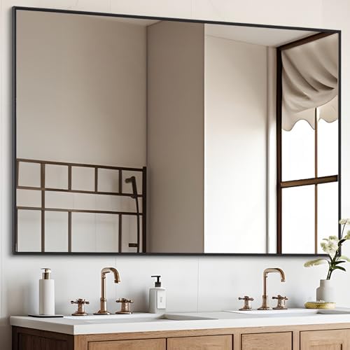 DESBING Black Bathroom Mirror for Wall, 36x48 Inch Rectangle Mirrors with Metal Frame, Modern Vanity Wall Mirror Decor for Entryway Hangs, Bathroom Living Room Horizontal or Vertical