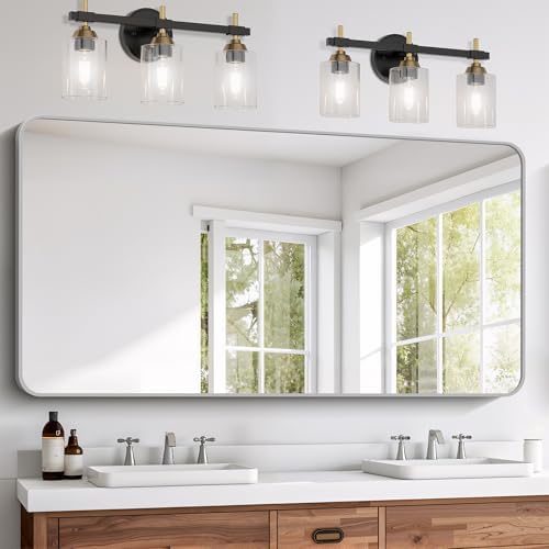 FORBATH 30x60 Inch Silver Bathroom Mirror for Over Sink, Large Rectangular Wall Mirror with Metal Frame, Rounded Corners for Bathroom, Bedroom, Entryway Decor (Horizontal or Vertical)