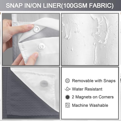 No Hook Shower Curtain with Liner Set Hotel Waffle Ombre Grey 72W X 75L