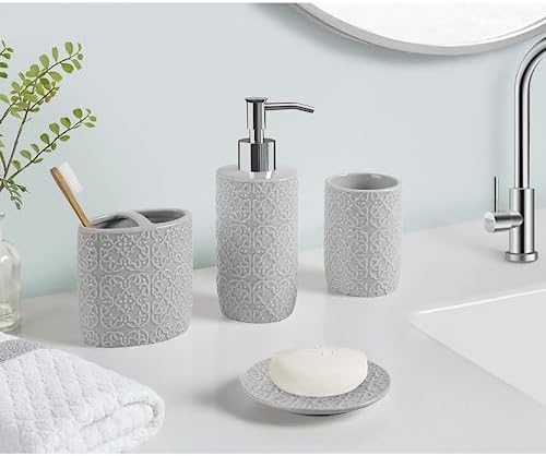 Martha Stewart Tara Bath Accessory Set Medallion, Grey