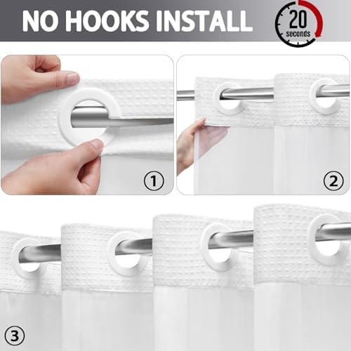 No Hook Shower Curtain with Liner Set Hotel Waffle Ombre Grey 72W X 75L