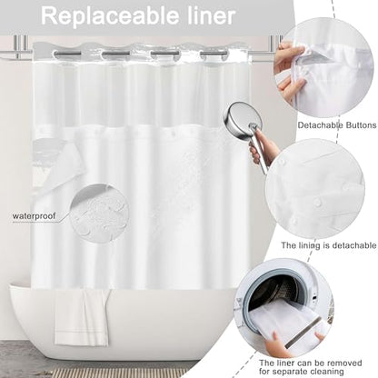 No Hook Shower Curtain with Liner, Grey Stripe, 71x74 Inch