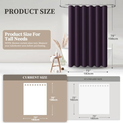 BTTN 72x78 Linen Textured Waterproof Thcik Fabric Shower Curtain, Purple