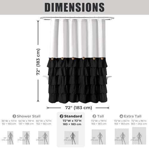 Seasonwood Black and White Farmhouse Shower Curtain 72 x 72 Black Ruffle