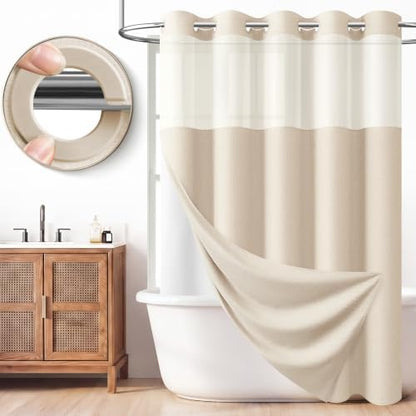 BTTN Cream Ringless Linen Textured Shower Curtain with Snap in Liner, 72x75