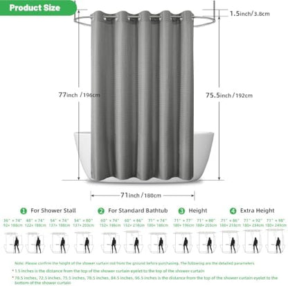 No Hook Waffle Shower Curtain, No Liner Needed Separate, 71x77 Inch, Grey