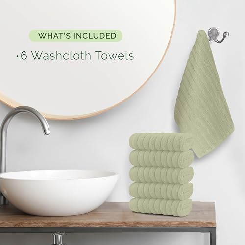 Elegant Comfort 100% Turkish Cotton Corduroy Ribbed Luxury Washcloths 6 Pack Soft 13 x 13 Inch - Higly Absorbent, Durable, Quick Dry, Spa Premium Hotel Quality for Bathroom or Travel, Mint Green
