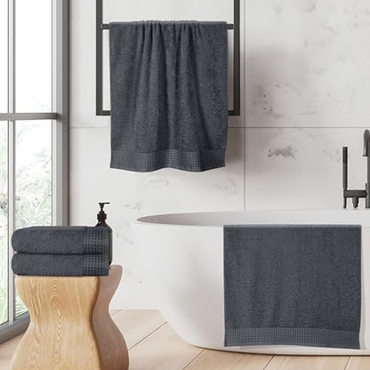 GLAMBURG Ultra Soft 4 Pack Oversized Bath Towel Set 27x54 inches, 100% Cotton Bath Towels, Highly Absorbant Compact Quickdry & Lightweight Towel, Ideal for Gym Travel Camp Pool - Charcoal Grey