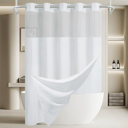 EUTXL Heavyweight No Hook Shower Curtain with Liner, White,71x92