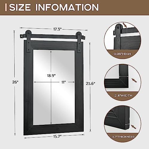COGOOD Farmhouse Barn Door Mirror - 26 x 17 Black