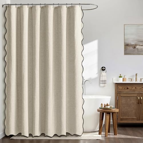 MIULEE Natural Scalloped Linen Shower Curtain 72x72 Inches
