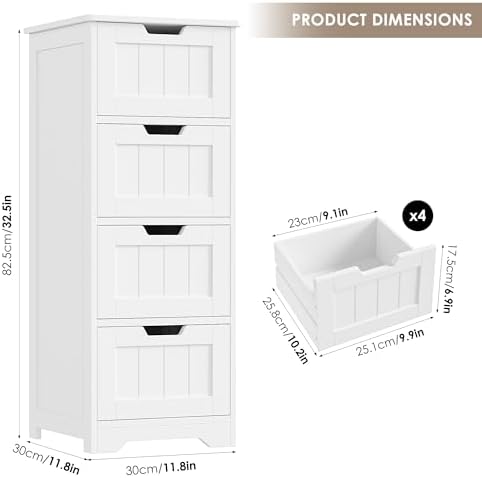 FOTOSOK Bathroom Storage Cabinet with 4 Drawers, Small Bathroom Cabinet