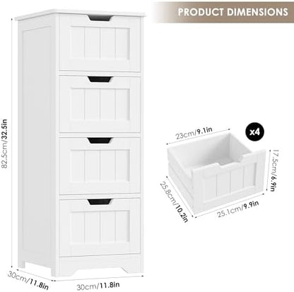 FOTOSOK Bathroom Storage Cabinet Set of 2, Bathroom Cabinet with 4 Drawers