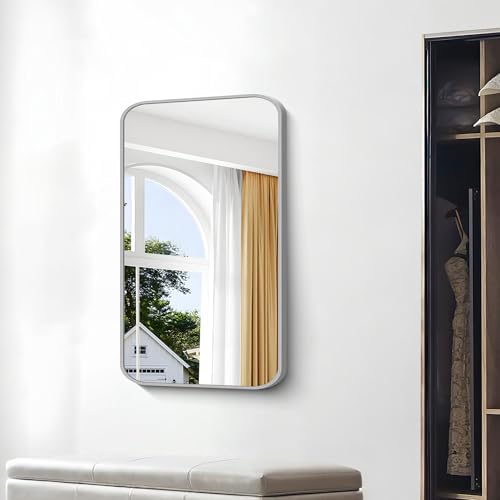 BONEWEI Silver Bathroom Mirror,24x40 inch Wall Mirror for Bathroom Wall Mounted,Rectangle Mirror for Bathroom Over Sink,Modern Frame Round Corner for Living Room,Bedroom Entryway,Horizontal/Vertical