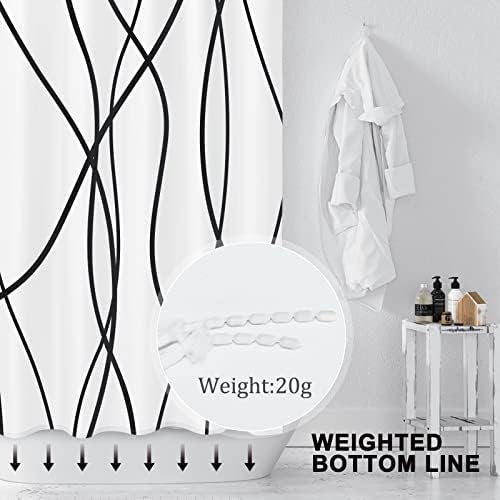 Striped Shower Curtain for Bathroom, White Black, 72" W x 78" L