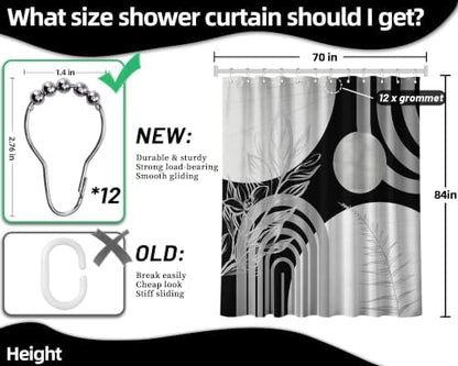 Grey and White Extra Long Shower Curtain, Tall 72X84 in, Mid Century
