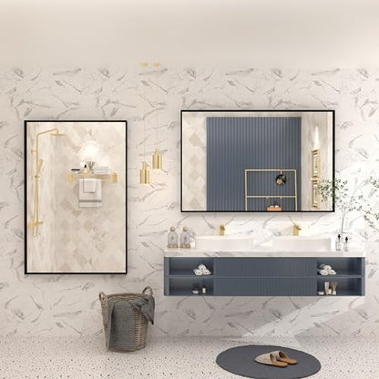 48x30 Inch Black Metal Framed Bathroom Mirror for Wall