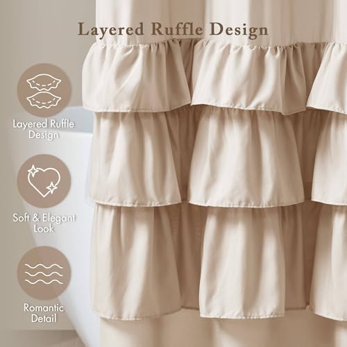 Madison Park Grace Ruffle Shower Curtain for Bathroom, 72"x 72", Beige