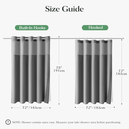 Dynamene Grey Hook Free Waffle Shower Curtain & Snap-in Fabric Liner,72x75