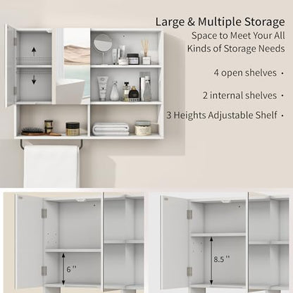 Bathroom Wall Cabinet, Medicine Cabinet with Mirror, White