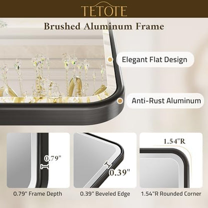 TETOTE Black Framed Vanity Mirror 24 x 32 Beveled Edge Tempered Glass, Rounded Corner Rectangle Bathroom Mirror for Over Sink for Modern Bathroom, Living Room, Bedroom, Entryway